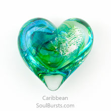 Load image into Gallery viewer, Cremation Glass Heart with Ashes - Caribbean