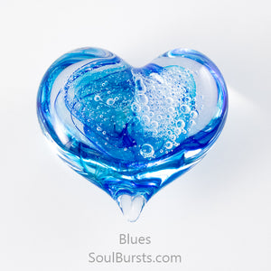 Glass Heart with Ashes - Blue