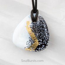 Load image into Gallery viewer, Glass Cremation Pendant - Whisper -  Black &amp; White &amp; Gold