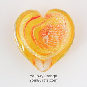 Glass Heart with ashes Yellow/Orange