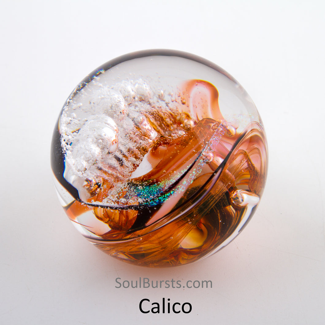 Cremation Orbs in Glass - Ash Orbs - Calico