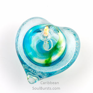 Cremation Glass Heart with ashes - Caribbean 2