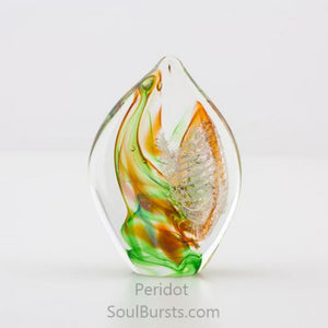 Cremation Ashes in Glass - Green Orange Peridot Spirit Sail