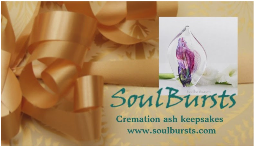 Cremation glass keepsake with ashes gift card