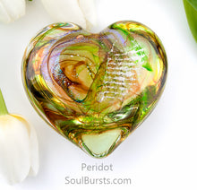 Load image into Gallery viewer, Glass Heart with Ashes - Green Yellow Peridot