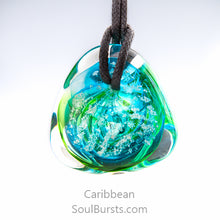 Load image into Gallery viewer, Glass Cremation Necklace - River - Caribbean 2