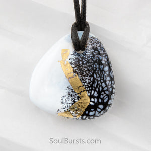 Glass Cremation Pendant - Whisper -  Black & White & Gold